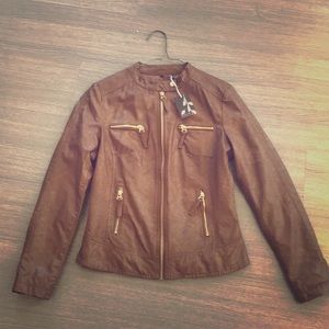 Downtown Coalition Brown Leather Moto Jacket